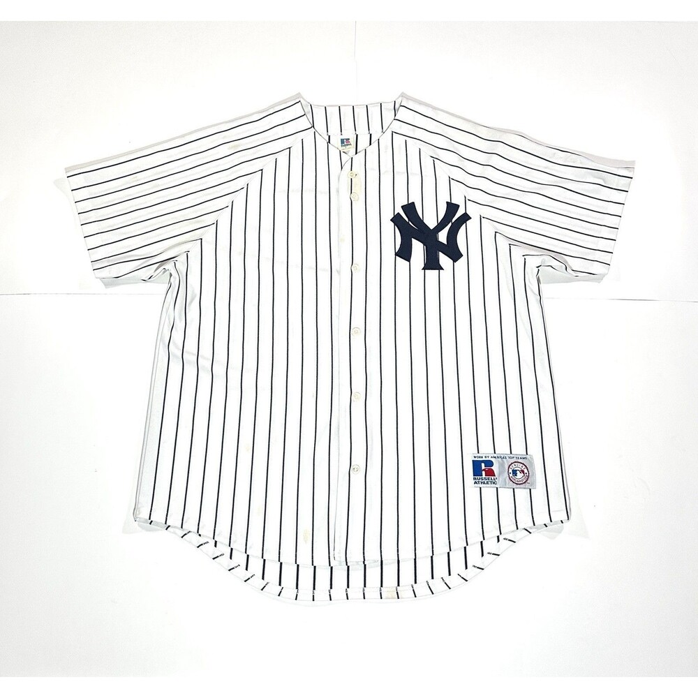 Vintage New York Yankees Jersey MLB Baseball Pinstripe Russell Men Large USA